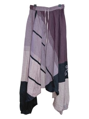 Homespun Split Harem Pants Purple Patchwork Boho Made in Nepal L/XL